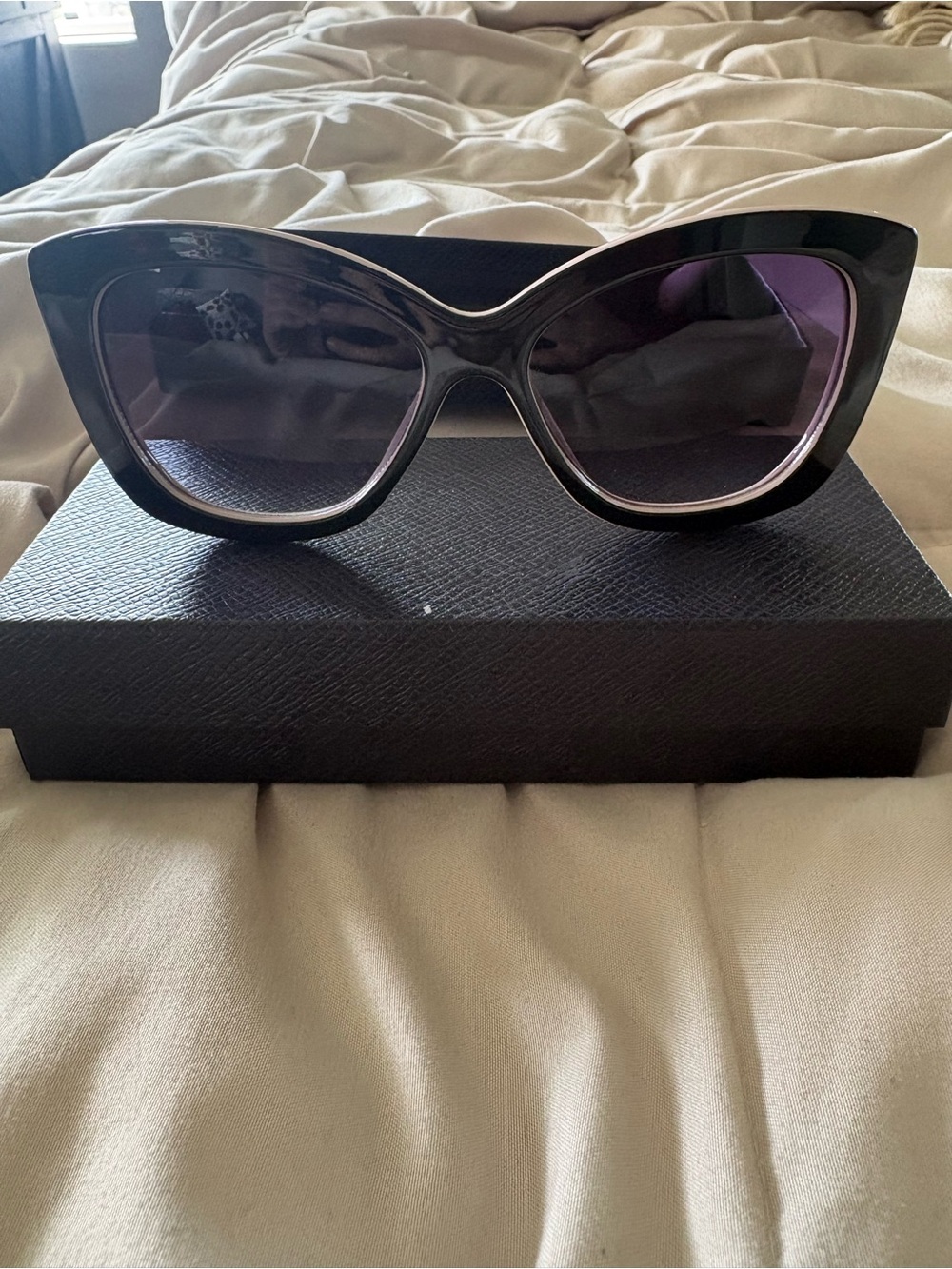 LC Lauren Conrad Black Cat-Eye Sunglasses with Dark Purple Tint
